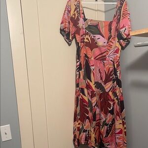 Tropical Print Midi Dress